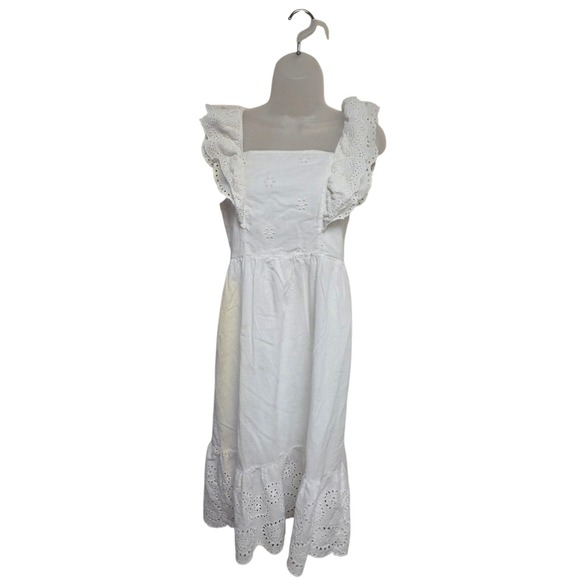 Sweet by Miss Me Dresses & Skirts - Sweet Miss Eyelet Dress Ruffle Sleeves White Midi Summer Casual Size M